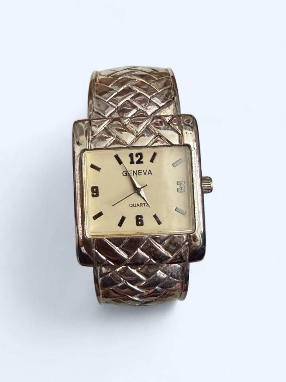 Geneva silver Tone Braided Cuff Watch